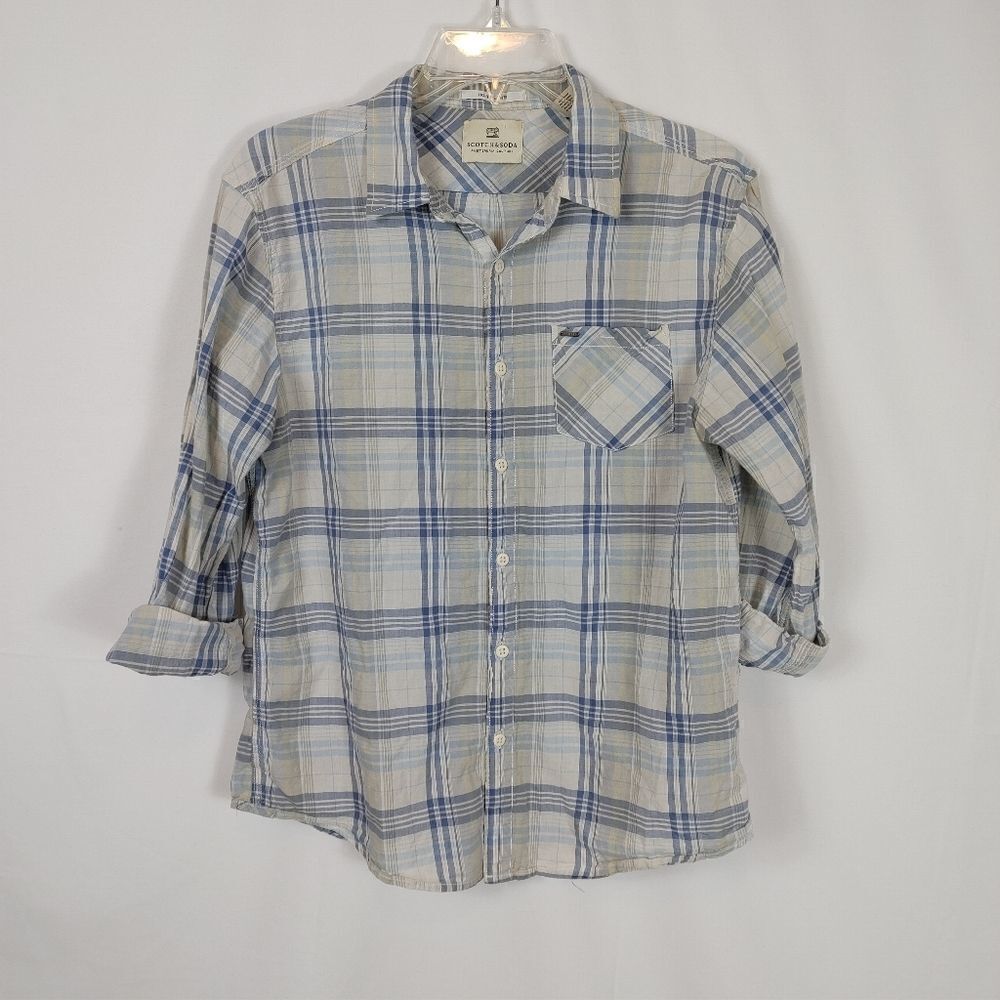 Scotch & Soda Womens Shirt Plaid Long Sleeve Button Up Blue size Med. Light Weig